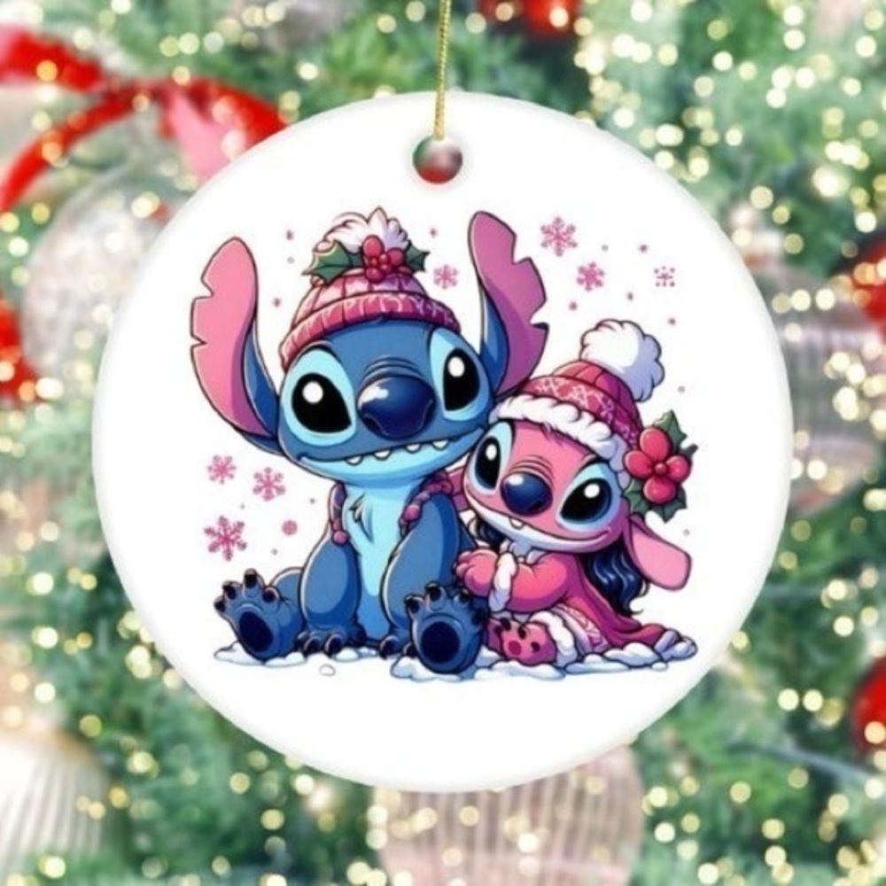 Stitch And Angel White Ceramic Christmas Ornament